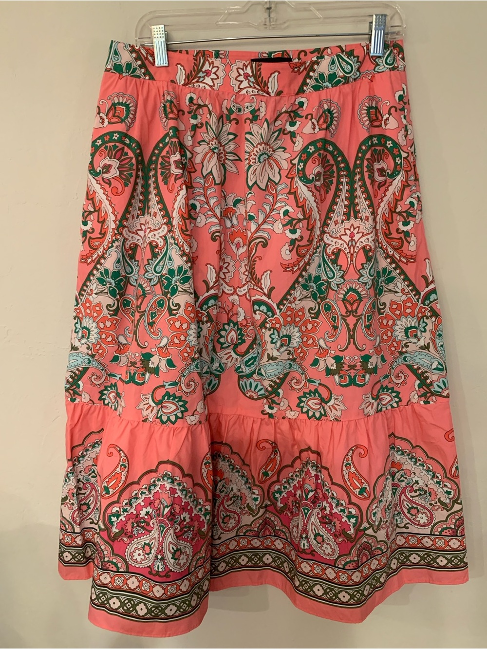 Talbots Coral Paisley Tiered Maxi Skirt with Green & White Accents 8 NWT re $139